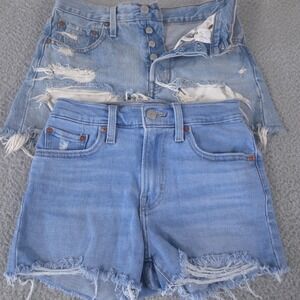 LOT OF 2 Levis Shorts Womens 24 Button Fly 501 Premium High Rise Distressed Jean